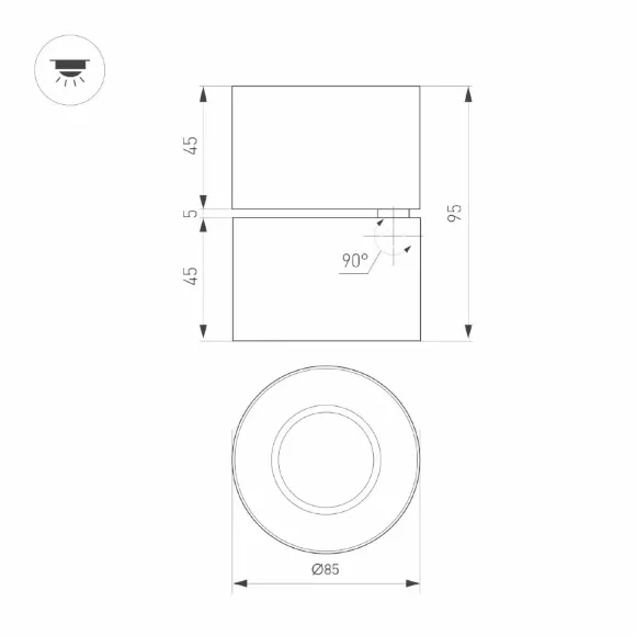 Спот Arlight SP-POINT-SURFACE-R85-12W Warm3200-MIX (BK, 15 deg, 230V) (IP20 Металл) 058607, Черный, Современный стиль, Россия