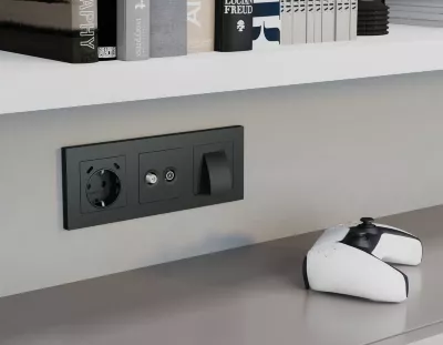 Комплект механизма электрической розетки 2USB С+C 20W с/з на винтовых зажимах 16A-250V Alfa Графит мягкое касание Quant Ambrella Volt MA910510 (AP9105, VM165)
