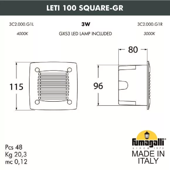 Светильник для подсветки лестниц Fumagalli Leti 3C2.000.000.WYG1L, Модерн, Белый Светильник для подсветки лестниц Fumagalli Leti 3C2.000.000.WYG1L, Модерн, Белый
