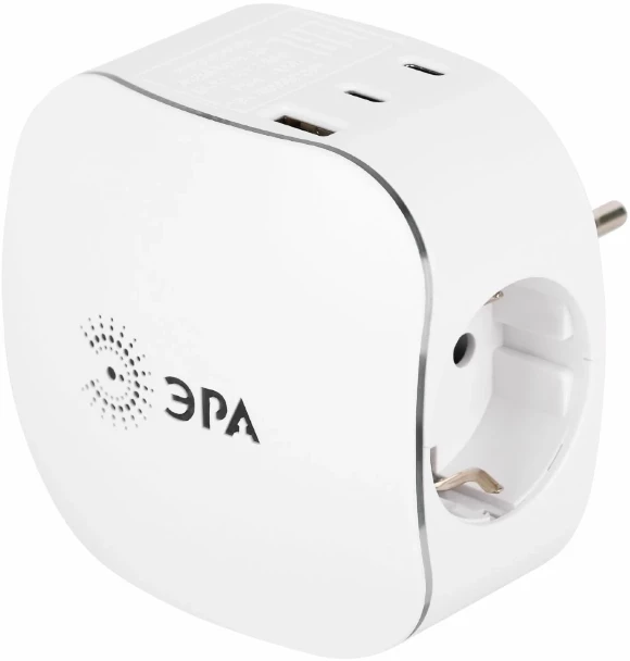 Разветвитель электрический ЭРА SP-3e-3USBAC-W на 3 розетки + 3 USB A+C с заземлением со шторками 16А белый Б0069081