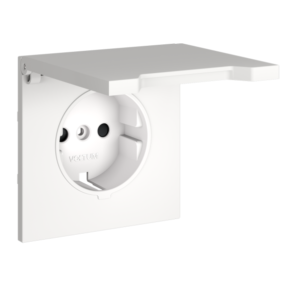 Накладка для розетки с заземлением, защитными шторками и крышкой Voltum S70 (белый матовый) VLS000802