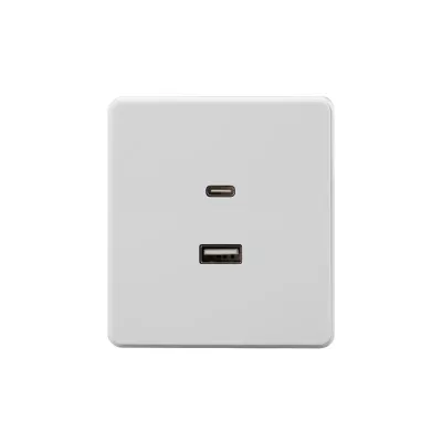 Розетка ROUND USB-A+Type-C 3А с функцией быстрой зарядки перламутр KRANZ KR-78-0734-1