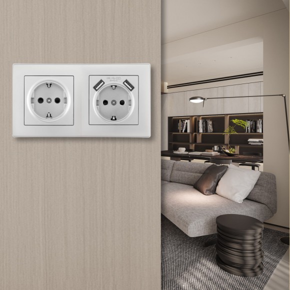 Розетка двойная (двухпостовая) c USB Arte Milano SET06-2-47-1-40-1 silver