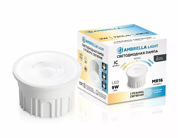 Светодиодный модуль Ambrella Light Bulbing LED MR16-PR 9W IC 220-240V 38° 6400K 4000K 2700K CCT Memory 212601, От теплого до холодного, 80, Белый Светодиодный модуль Ambrella Light Bulbing LED MR16-PR 9W IC 220-240V 38° 6400K 4000K 2700K CCT Memory 212601, От теплого до холодного, 80, Белый