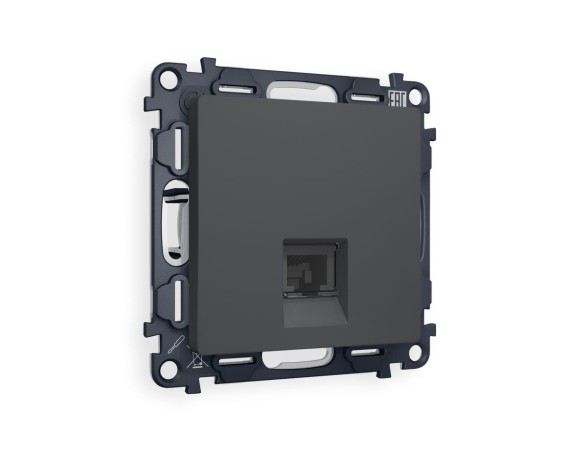 Комплект мех-ма компьютерной розетки RJ-45 экранированной с автоматической защитной шторкой Alfa Графит мягкое касание Quant Ambrella Volt MA912005 (AP9120, VM185)