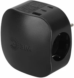 Разветвитель электрический ЭРА SP-3e-3USBAC-B на 3 розетки + 3 USB A+C с заземлением со шторками 16А черный Б0069082