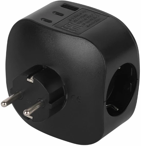 Разветвитель электрический ЭРА SP-3e-3USBAC-B на 3 розетки + 3 USB A+C с заземлением со шторками 16А черный Б0069082