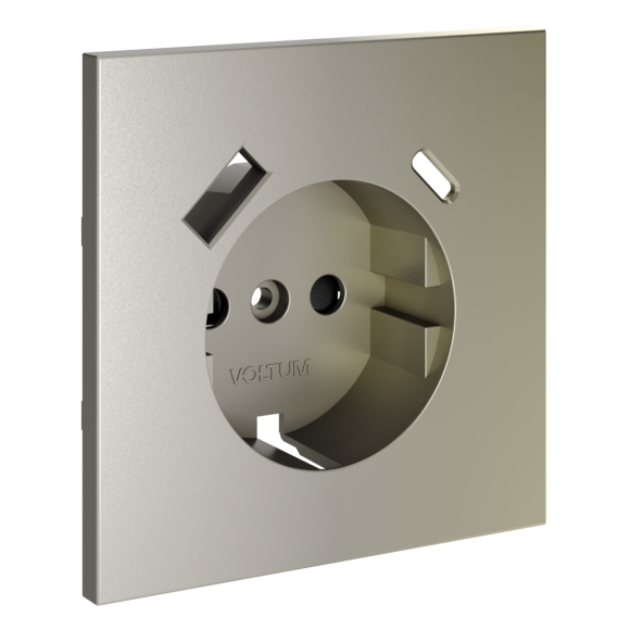 Накладка для розетки с заземлением и защитными шторками, с USB A+C Voltum S70 (шелк) VLS001004