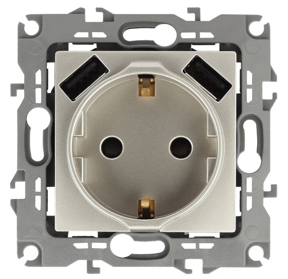 Розетка 2P+E со шторками и 2xUSB Эра 14-4109-04 Б0047870