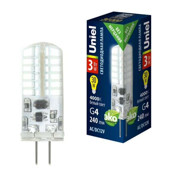 Лампа светодиодная Uniel LED-JC-12/3W/4000K/G4/CL SIZ05TR UL-00010367