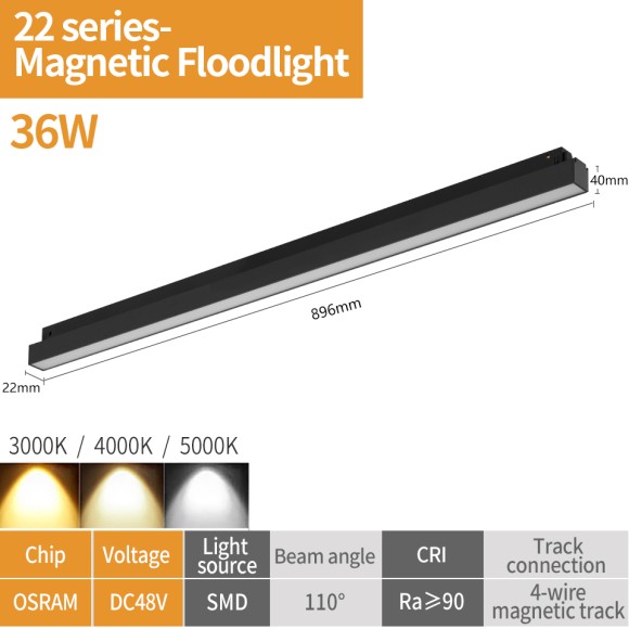 Трековый магнитный светильник iLedex Vision 4822-001-L900-36W-110DG-4000K-BK