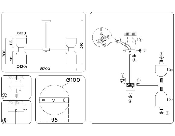Люстра на штанге Ambrella Light High Light Heigh Light LH56093