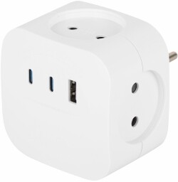 Разветвитель электрический ЭРА SP-4-3USBAC-W на 4 розетки + 3 USB A+C со шторками 10А белый Б0069083