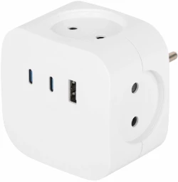 Разветвитель электрический ЭРА SP-4-3USBAC-W на 4 розетки + 3 USB A+C со шторками 10А белый Б0069083