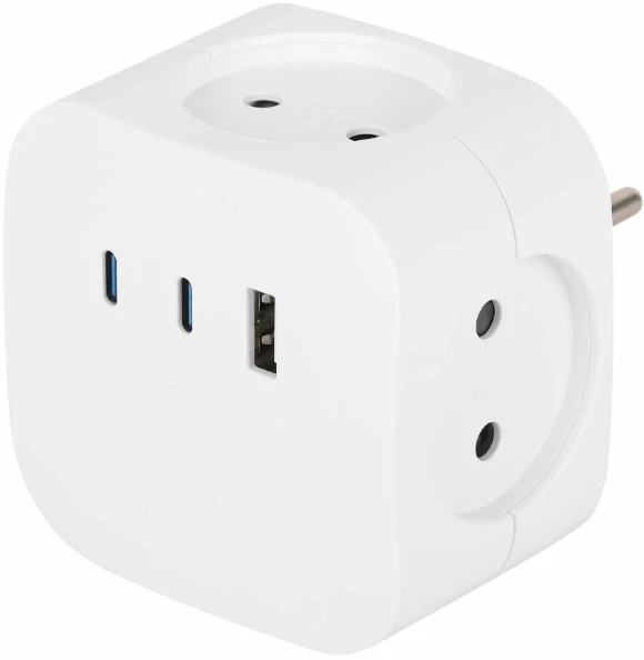 Разветвитель электрический ЭРА SP-4-3USBAC-W на 4 розетки + 3 USB A+C со шторками 10А белый Б0069083