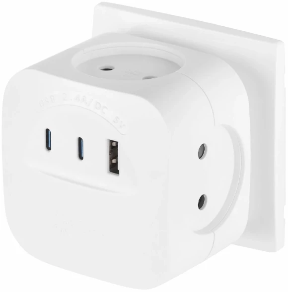 Разветвитель электрический ЭРА SP-4-3USBAC-W на 4 розетки + 3 USB A+C со шторками 10А белый Б0069083