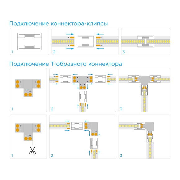 Комплект коннекторов Apeyron (Т-образный +3 клипсы) для одноцв светод ленты 12/24В COB, IP20 подложка 10мм 09-96