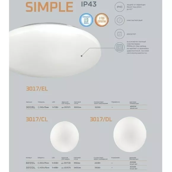 Настенно-потолочный светильник Sonex Simple 3017/CL Настенно-потолочный светильник Sonex Simple 3017/CL