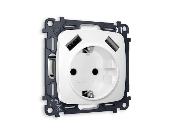 Комплект механизма электрической розетки USB A+A 18W Ambrella Volt Omega (OP1090, VM155) MO109010