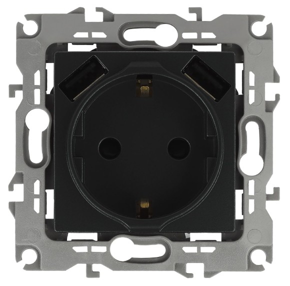 Розетка 2P+E со шторками и 2xUSB Эра 14-4109-05 Б0047871