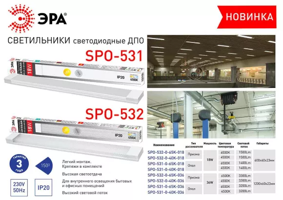 Линейный светильник ЭРА SPO-532-0-40K-018 Б0045362, Белый, Нейтральный белый, Металл, светодиодный модуль