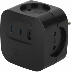 Разветвитель электрический ЭРА SP-4-3USBAC-B на 4 розетки + 3 USB A+C со шторками 10А черный Б0069084