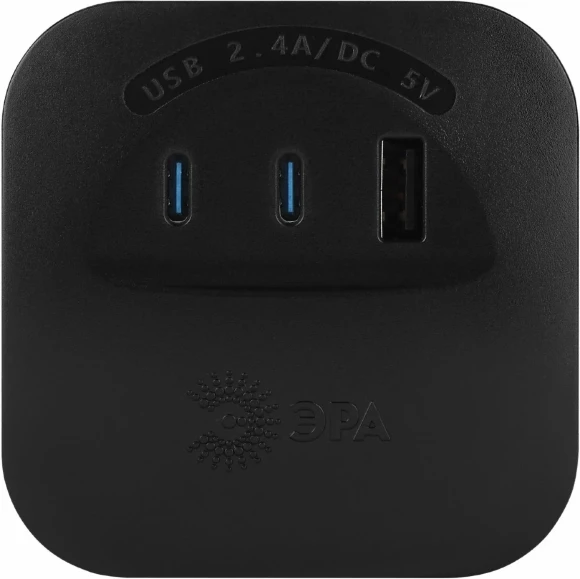 Разветвитель электрический ЭРА SP-4-3USBAC-B на 4 розетки + 3 USB A+C со шторками 10А черный Б0069084