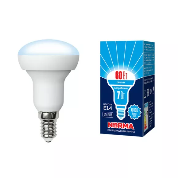 Лампа светодиодная (UL-00003844) Volpe E14 7W 4000K матовая LED-R50-7W/NW/E14/FR/NR, Нейтральный белый, Китай Лампа светодиодная (UL-00003844) Volpe E14 7W 4000K матовая LED-R50-7W/NW/E14/FR/NR, Нейтральный белый, Китай