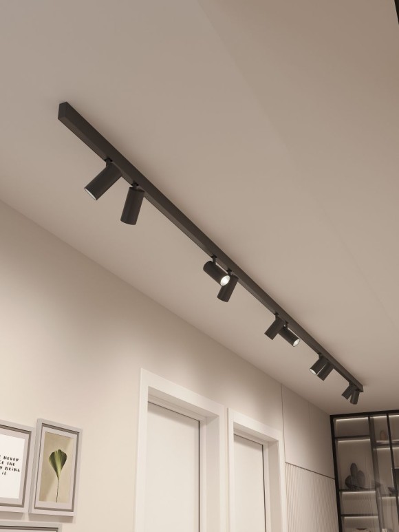 Трековая система со светильниками №3 трехфазная накладная Eldeko (48В, форма - прямая, 4м, 3000K) черная Hesby Lighting HSBL_kompl_E003_NI4B3K