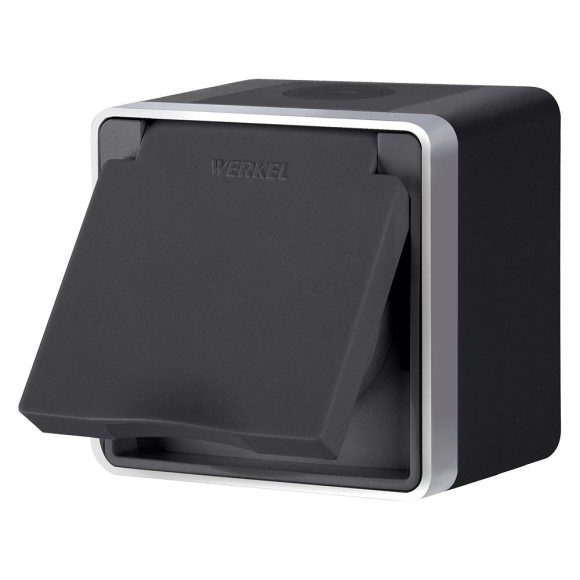 Розетка влагозащ. с зазем. с защит. крышкой и шторками Werkel Gallant (черный с серебром) W5071234 4690389164620 a051144