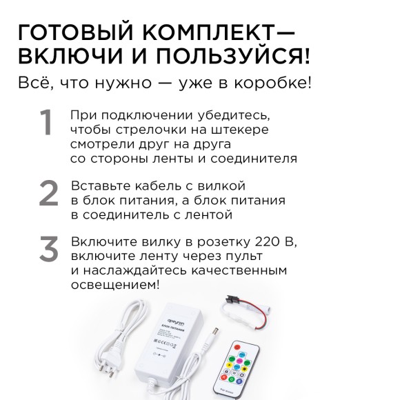 Комплект адресной светодиодной ленты Apeyron 24В 14,4Вт/м smd5050 60д/м IP65 10м RGB (адаптер питания, контроллер) 10-100
