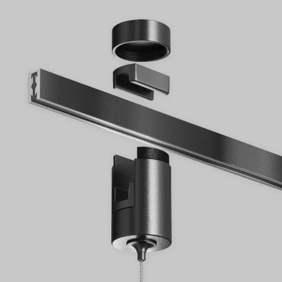 Коннектор с тросовым подвесом для магнитного шинопровода Maytoni Technical Tau Flarity TRA154SW-1B, Черный, Алюминий