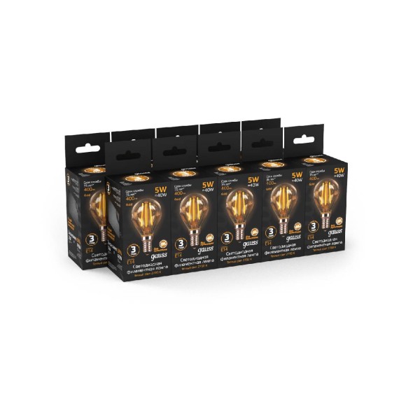 Лампа светодиодная филаментная Gauss E14 5W 2700К золотая 105801005