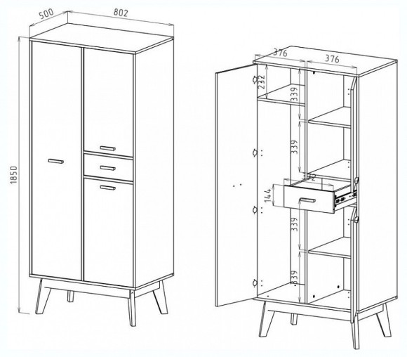 Шкаф платяной Радиорама 2416.М2 MEL_2416