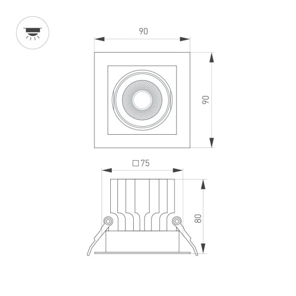 Встраиваемый светильник Arlight MS-VORTEX-BUILT-S90x90-12W Day4000 (WH-WH, 40 deg, 230V) 057915