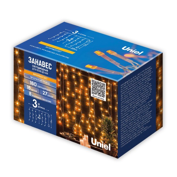 Гирлянда Занавес Uniel ULD-C3020-160/DTA AMBER IP20 UL-00012095