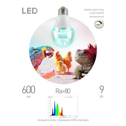 Светодиодная лампа для птиц и рептилий Эра FITO-Dim 9W Chicken E27 Б0059884