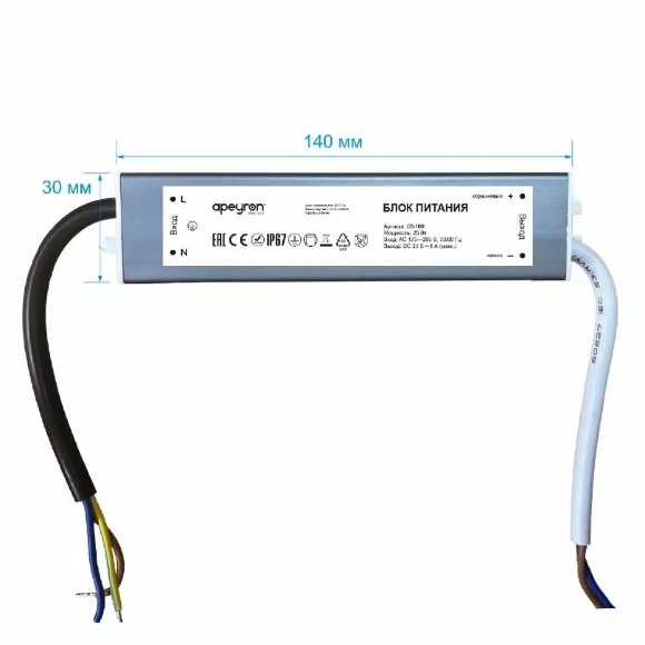 Блок питания Apeyron 25Вт DC24В 1А IP67 03-166 Блок питания Apeyron 25Вт DC24В 1А IP67 03-166