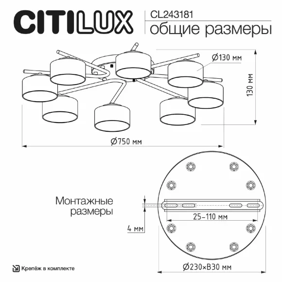 Потолочная люстра Citilux Espace CL243181, Минимализм Потолочная люстра Citilux Espace CL243181, Минимализм