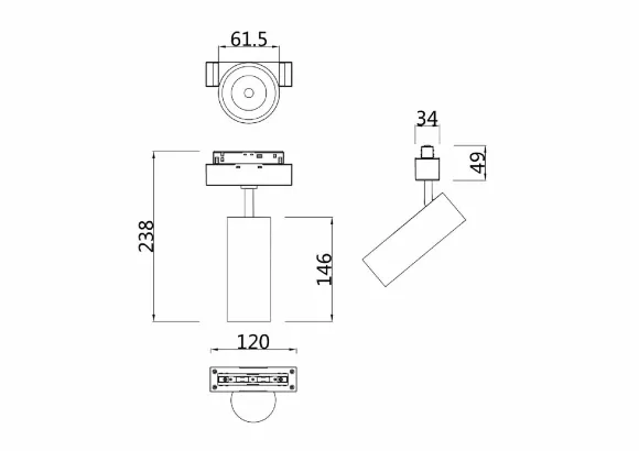 Схема размеров трековый светильник Maytoni Track lamps TR019-2-15W4K-B