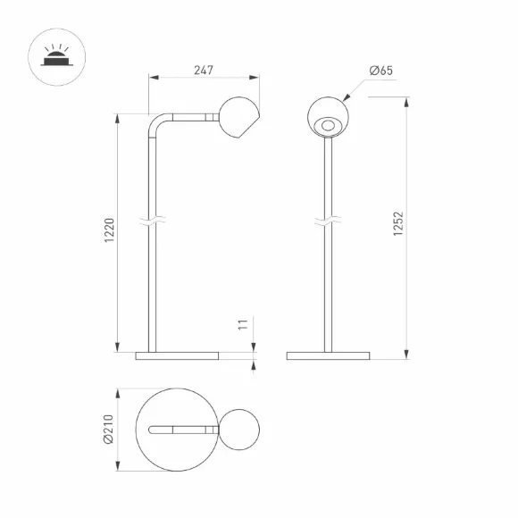 Схема размеров торшер Arlight SP-OTTORI-FLOOR-6W Warm3000 (BR, 30 deg, 230V) (IP20 Металл) 058485 Схема размеров торшер Arlight SP-OTTORI-FLOOR-6W Warm3000 (BR, 30 deg, 230V) (IP20 Металл) 058485