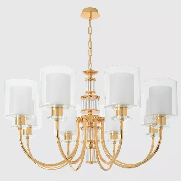 Подвесная люстра Crystal Lux ELENA SP8 GOLD, Золото, Белый, Металл, декоративные элементы крупным планом Подвесная люстра Crystal Lux ELENA SP8 GOLD, Золото, Белый, Металл, декоративные элементы крупным планом