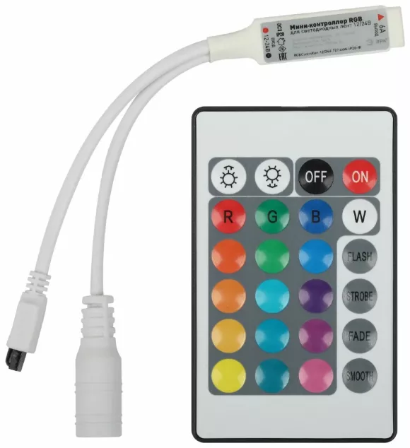 Контроллер Эра RGBController-12/24V-72/144W-IP20-IR мини для светодиодной ленты с ИК пультом Б0061110 Контроллер Эра RGBController-12/24V-72/144W-IP20-IR мини для светодиодной ленты с ИК пультом Б0061110