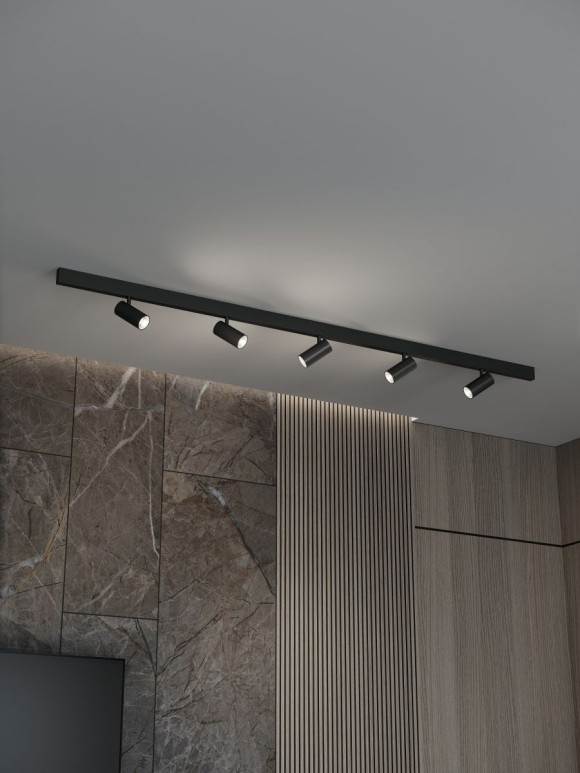 Трековая система со светильниками №3 трехфазная накладная Eldeko (48В, форма - прямая, 2м, 3000K) черная Hesby Lighting HSBL_kompl_E003_NI2B3K