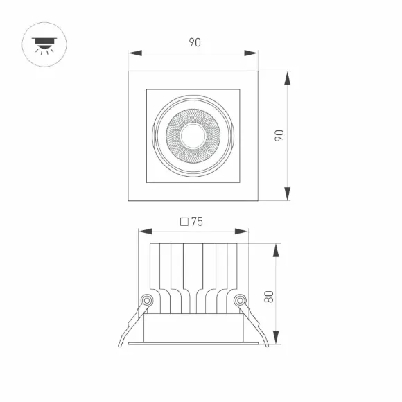 Встраиваемый светильник Arlight MS-VORTEX-BUILT-S90x90-12W Warm3000 (WH-WH, 40 deg, 230V) 057914, Белый, Теплый белый, Алюминий Встраиваемый светильник Arlight MS-VORTEX-BUILT-S90x90-12W Warm3000 (WH-WH, 40 deg, 230V) 057914, Белый, Теплый белый, Алюминий