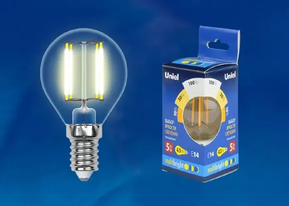 Лампа светодиодная филаментная Uniel E14 5W 3000K прозрачная LED-C35-5W/WW/E14/CL/MB GLM10TR UL-00002367, Теплый белый, Китай, светодиодный модуль