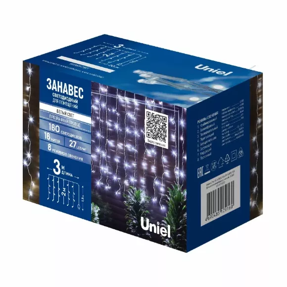Гирлянда Uniel ULD-C3020-160/DTA WHITE IP20 UL-00010915, упаковка Гирлянда Uniel ULD-C3020-160/DTA WHITE IP20 UL-00010915, упаковка