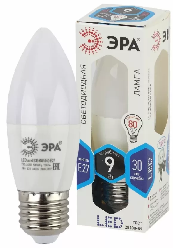 Лампа светодиодная Эра E27 9W 4000K LED B35-9W-840-E27 Б0027972