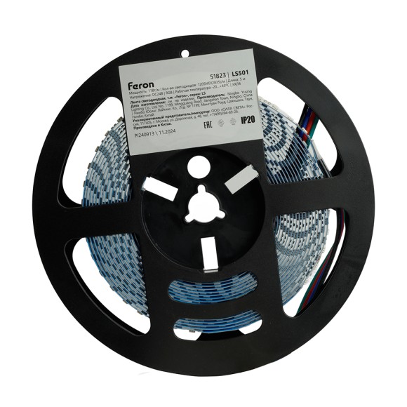 Светодиодная лента Feron LS501 24В 5050 11Вт/м RGB 5м IP20 51823