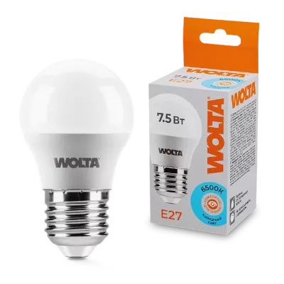 Светодиодная лампа WOLTA 7.5Вт 6500K E27 груша матовая 25W45GL7.5E27
